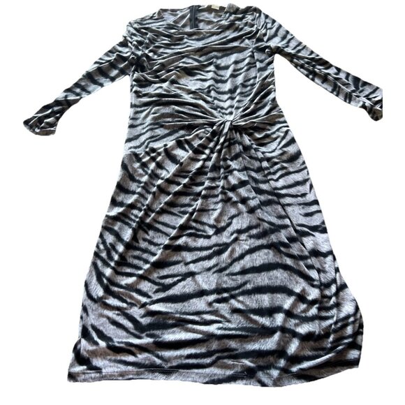 Michael Kors Sz XS Woman Black White Zebra Animal Print Cap Sleeve Dress Stretch - Picture 1 of 16